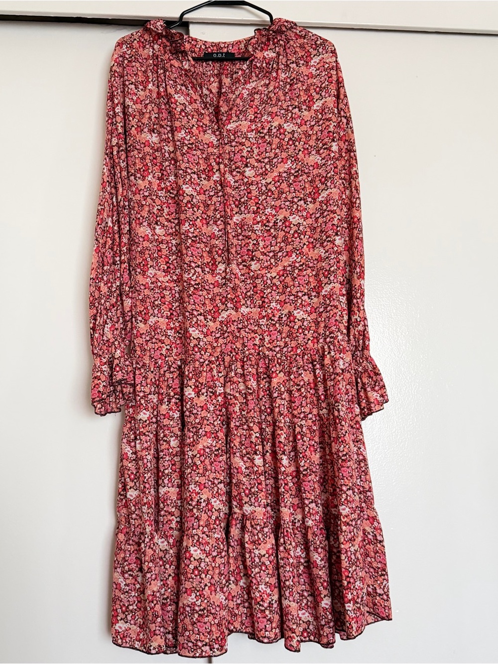O.P.T. Floral Tiered Long-Sleeve Dress in Pink